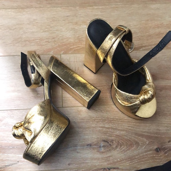 NWT Gold Platform Ankle-Strap Heels - Picture 3 of 4